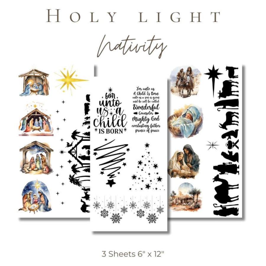 Holy Light Nativity Rub On Transfers Lantern Kit